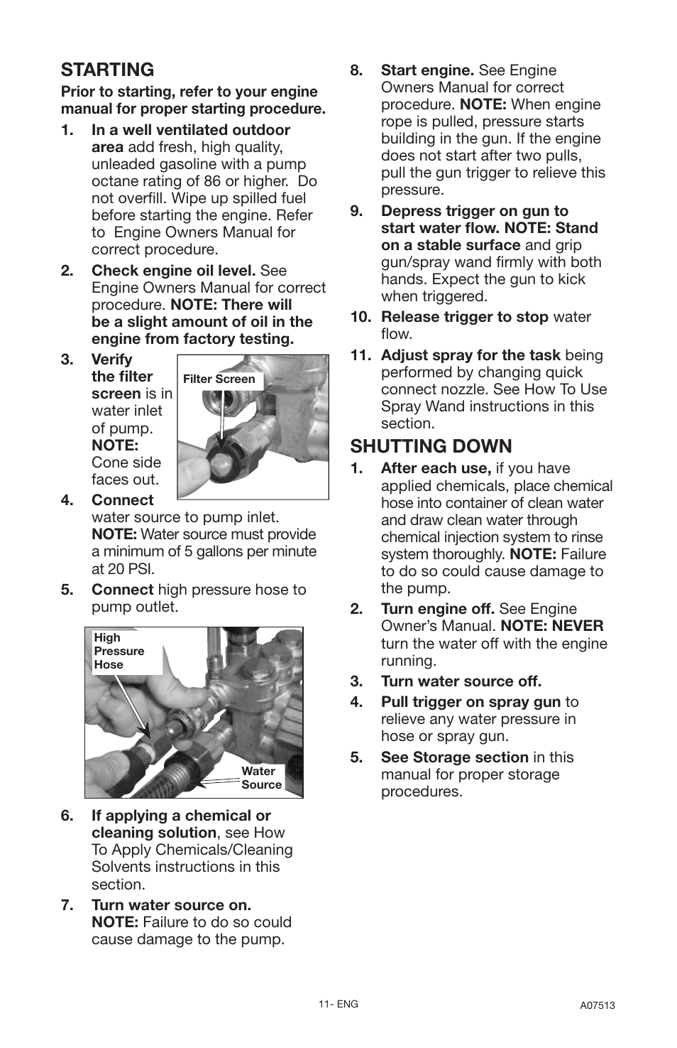 Shutting down, Starting | Porter-Cable A07513-0412-0 User Manual | Page 11 / 18