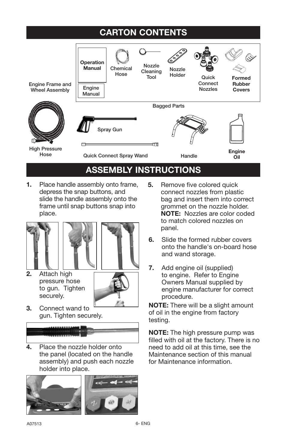 Assembly instructions, Carton contents | Porter-Cable A07513-0412-0 User Manual | Page 6 / 18