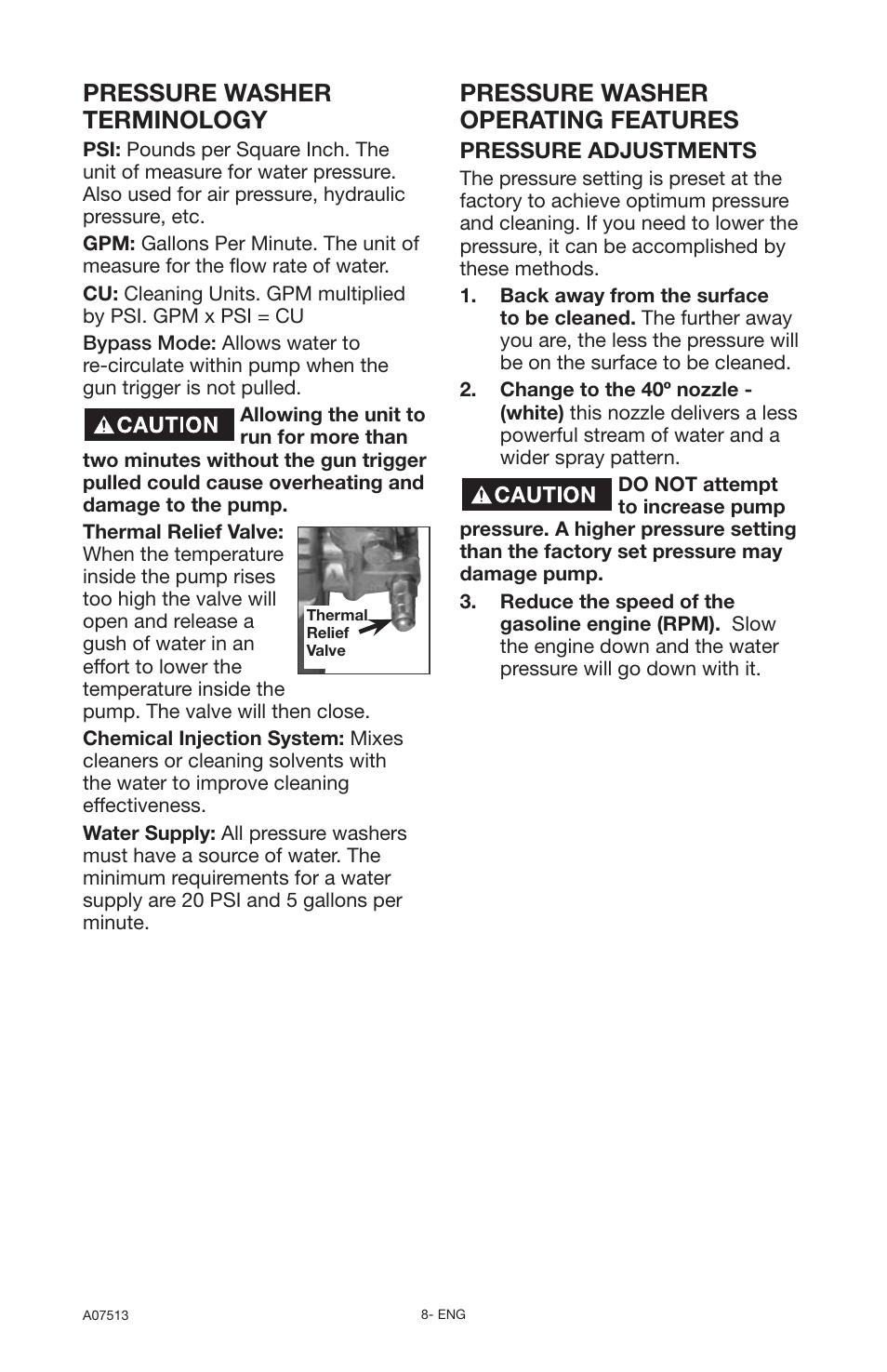 Pressure washer terminology, Pressure washer operating features | Porter-Cable A07513-0412-0 User Manual | Page 8 / 18