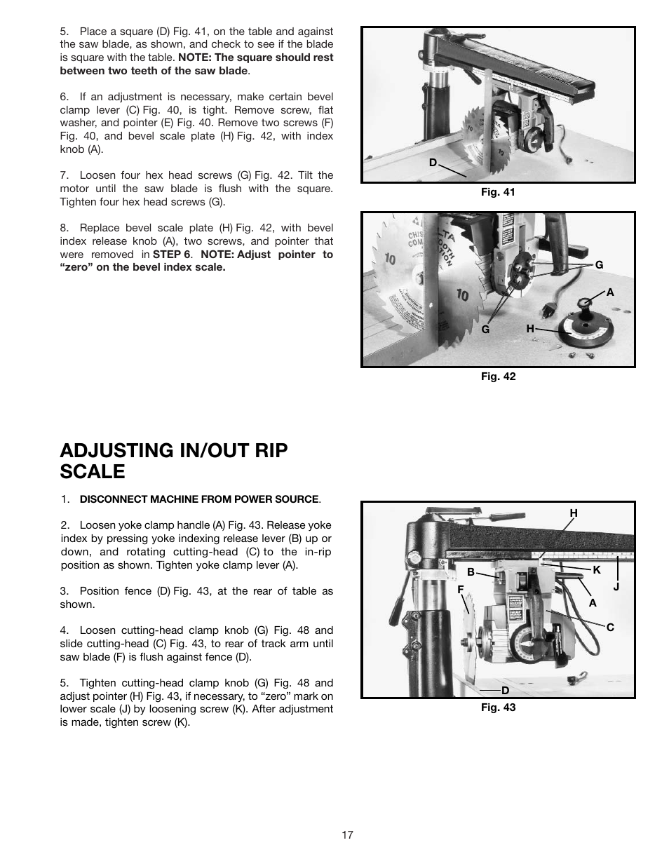 Adjusting in/out rip scale | Porter-Cable RS830 User Manual | Page 17 / 30