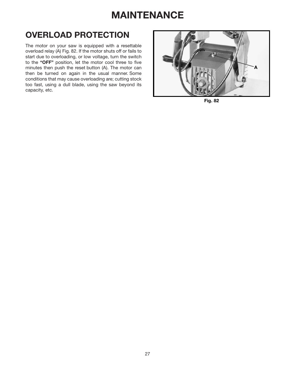 Maintenance, Overload protection | Porter-Cable RS830 User Manual | Page 27 / 30