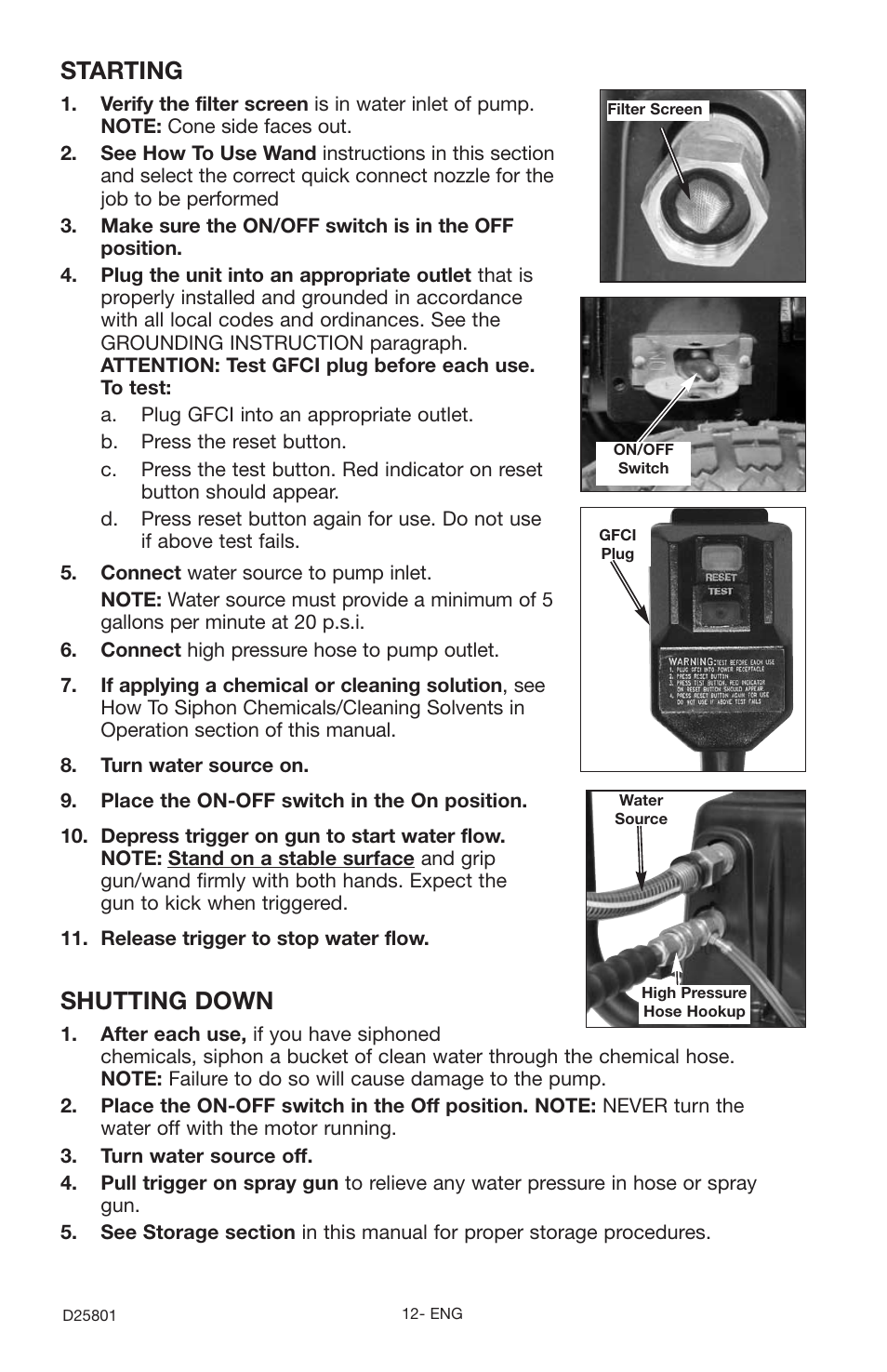 Starting, Shutting down | Porter-Cable PCE1700 User Manual | Page 12 / 20