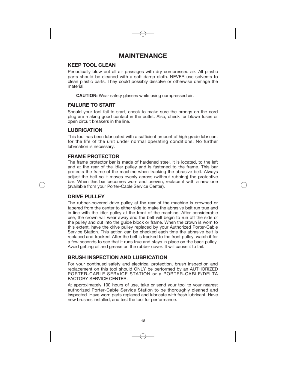 Maintenance | Porter-Cable 360 User Manual | Page 12 / 15