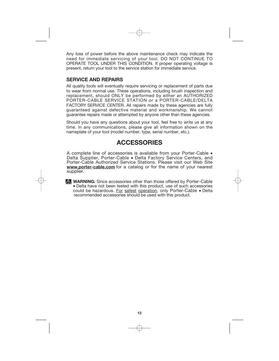 Accessories | Porter-Cable 360 User Manual | Page 13 / 15