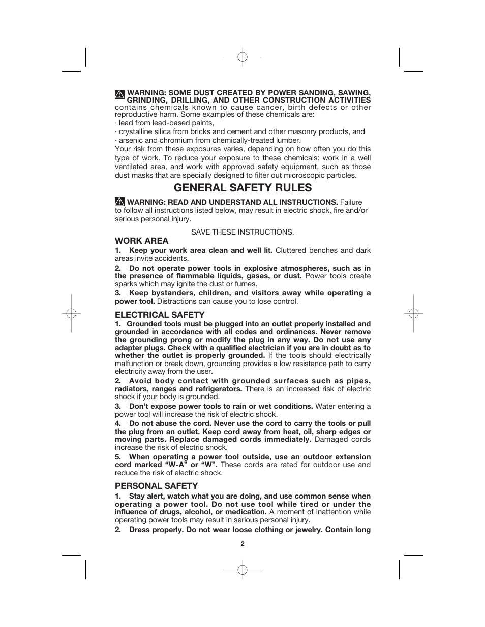 General safety rules | Porter-Cable 360 User Manual | Page 2 / 15