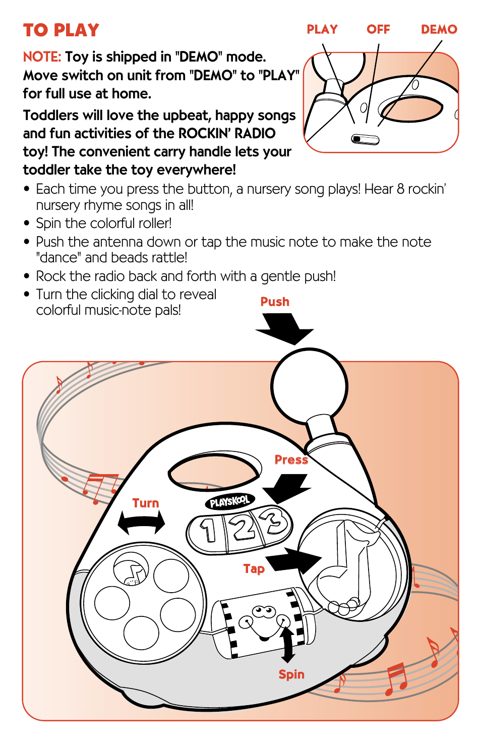 Playskool Rockin' Radio 06095 User Manual | Page 2 / 4