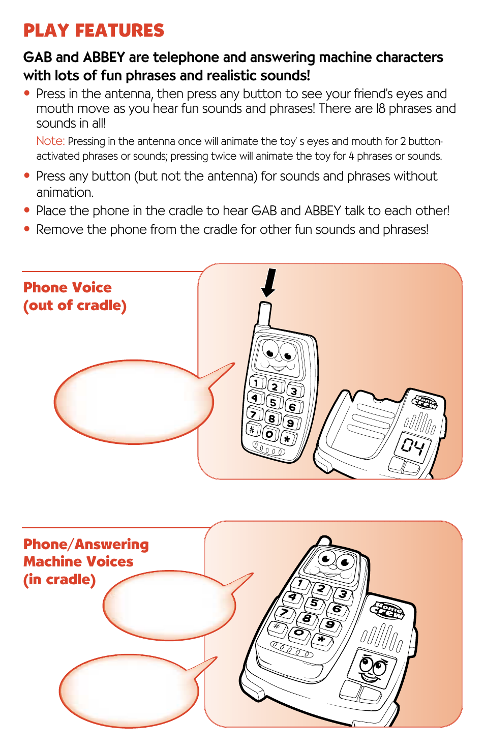 Play features | Playskool 6208 User Manual | Page 2 / 4