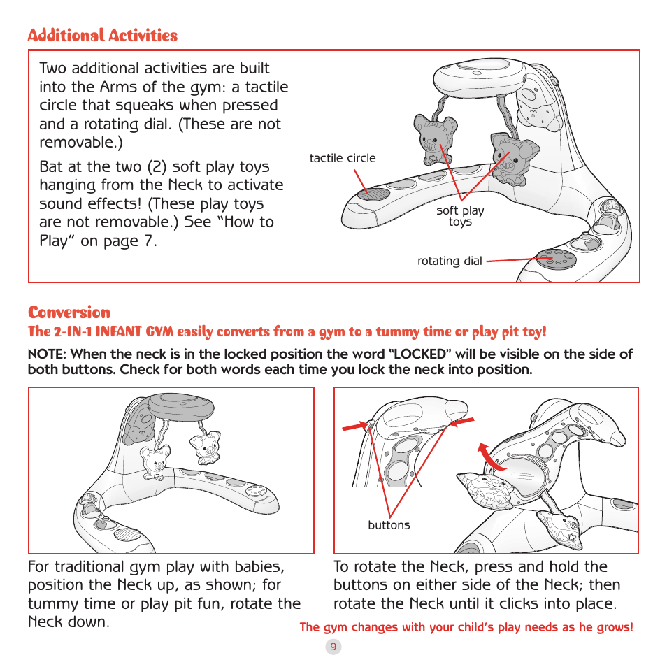Conversion, Additional activities | Playskool 2-in-1 Infant Gym 08662 User Manual | Page 10 / 12