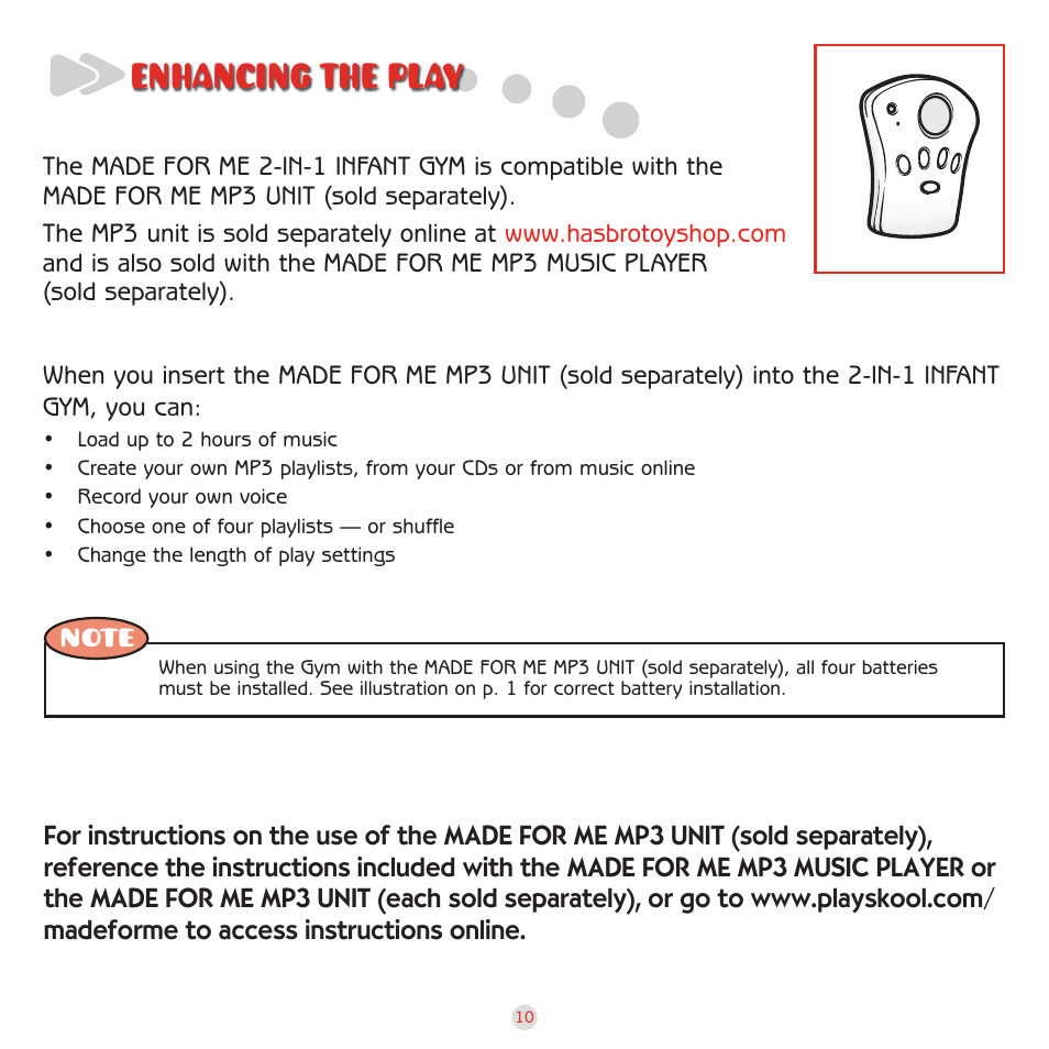 Enhancing the play | Playskool 2-in-1 Infant Gym 08662 User Manual | Page 11 / 12