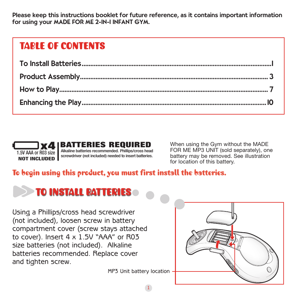 Playskool 2-in-1 Infant Gym 08662 User Manual | Page 2 / 12