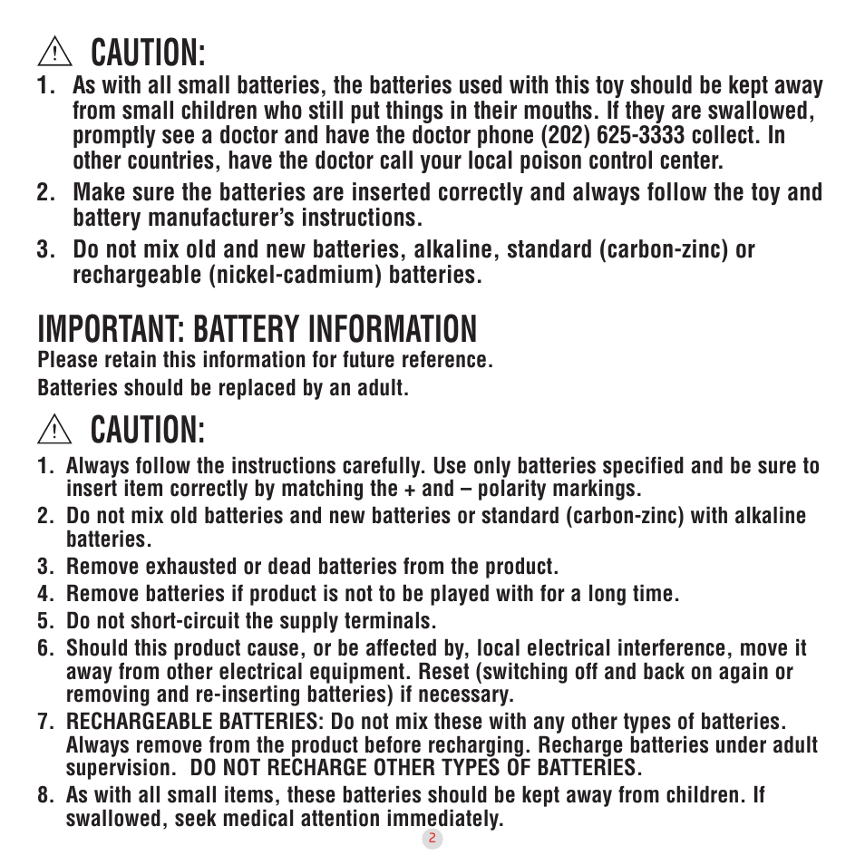 Caution, Important: battery information | Playskool 2-in-1 Infant Gym 08662 User Manual | Page 3 / 12
