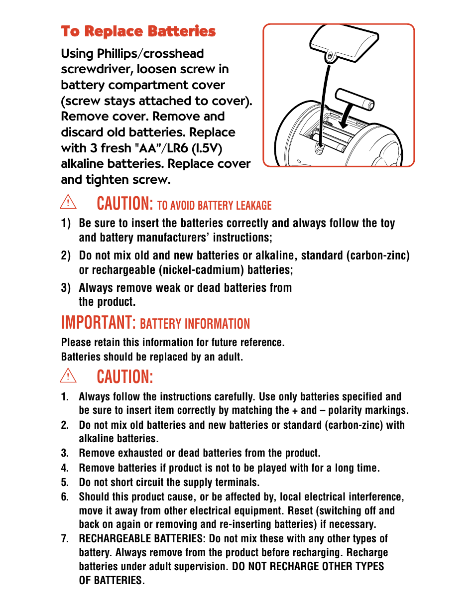 Caution, Important | Playskool Crawl n' Flutter Bee 06549 User Manual | Page 3 / 4
