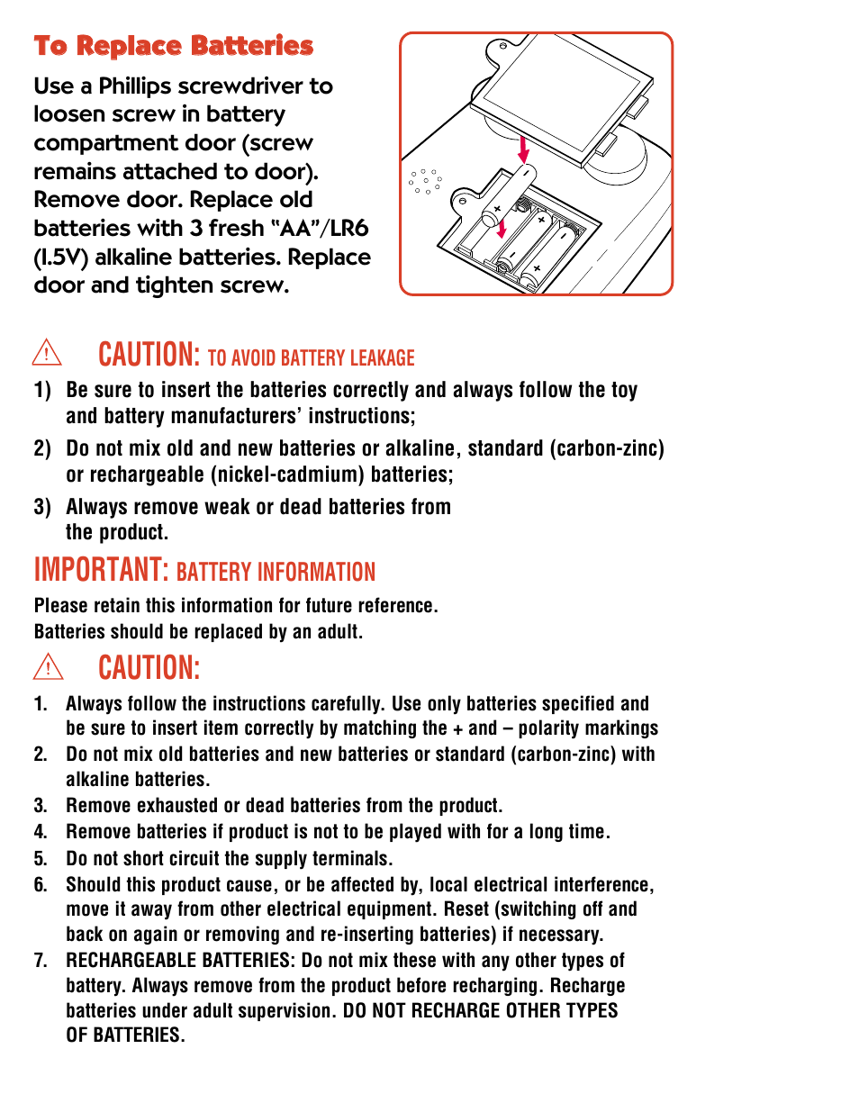 Caution, Important | Playskool 06163 User Manual | Page 3 / 4