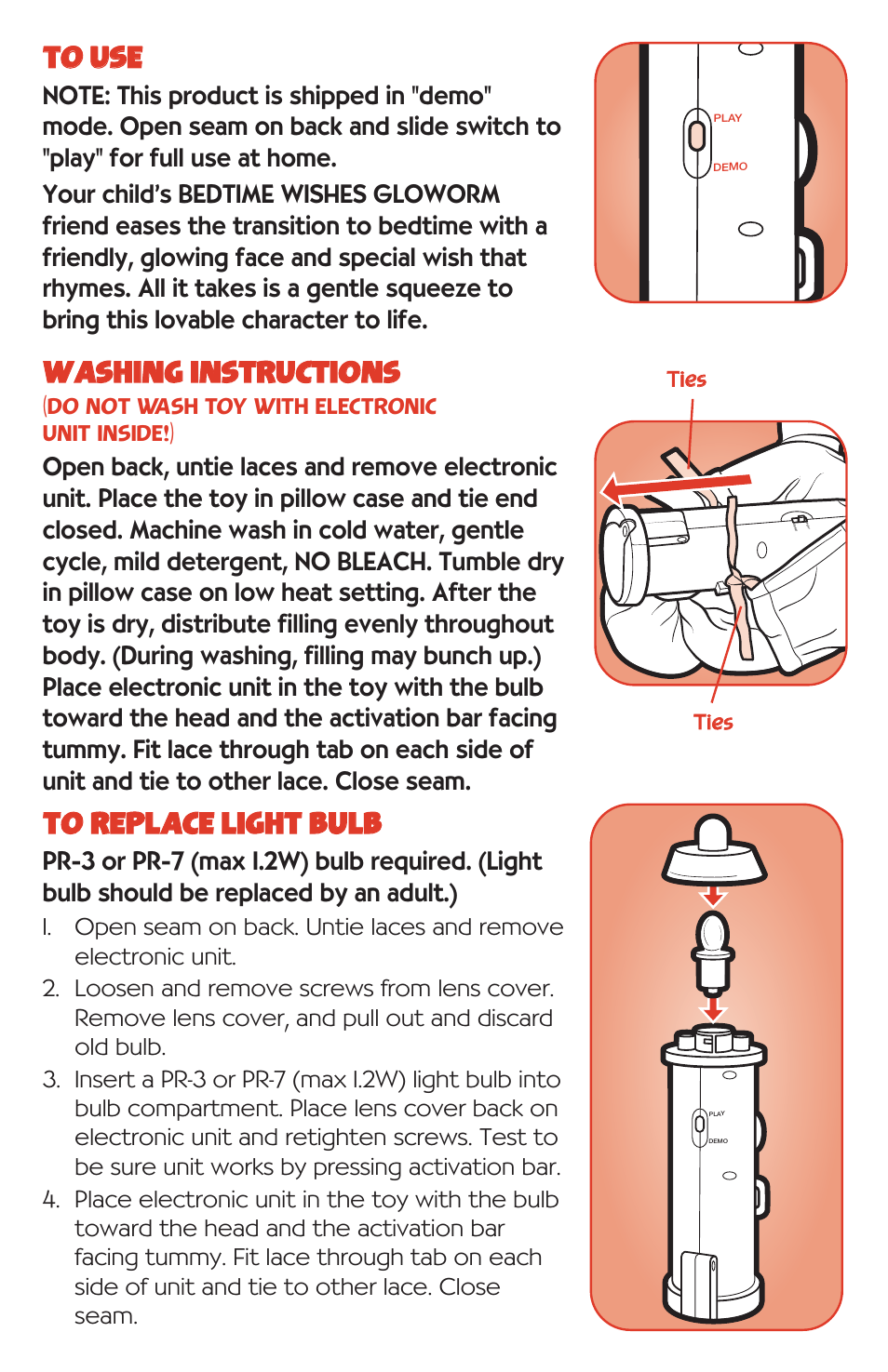 Tto o u us se e | Playskool Bedtime Wishes Gloworm 23393 User Manual | Page 2 / 4