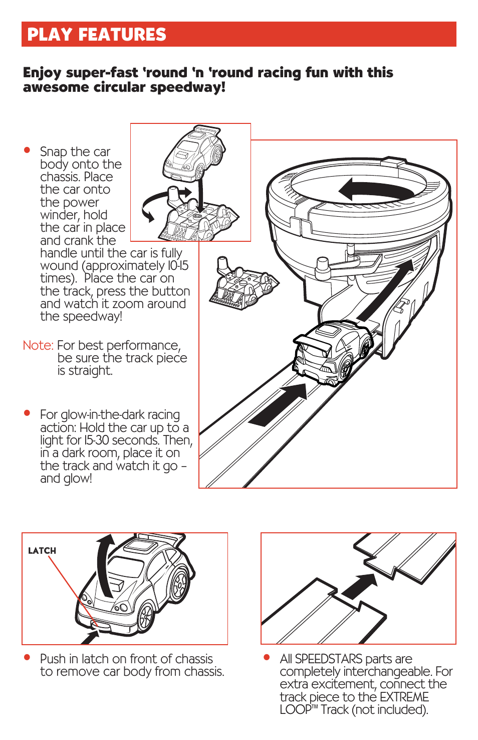 Play features | Playskool Speedstars Vortex Speedway 06712 User Manual | Page 3 / 4
