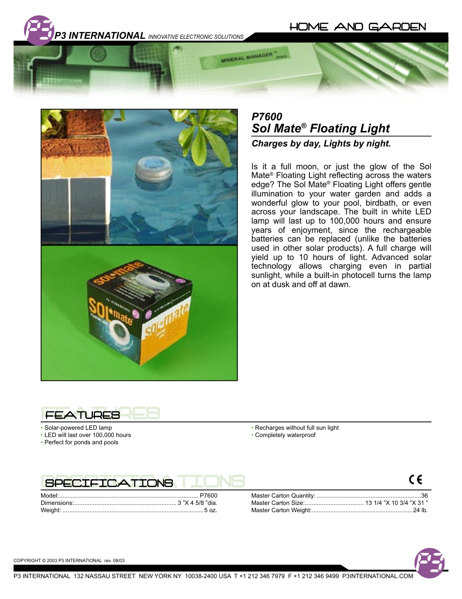 P3 International Sol Mate Floating Light P7600 User Manual | 1 page