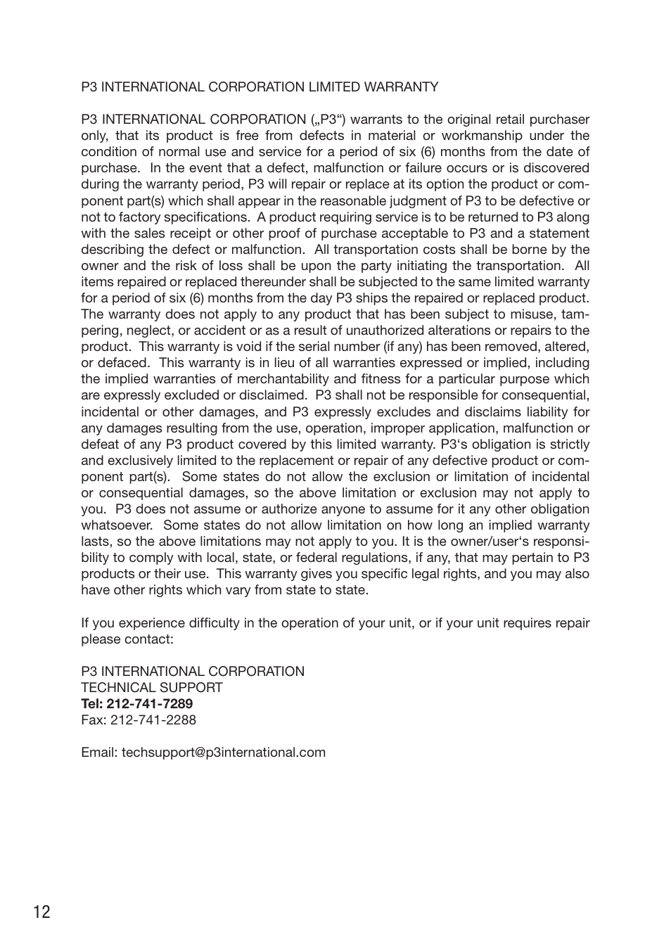 P3 International P3 E9310 User Manual | Page 12 / 12