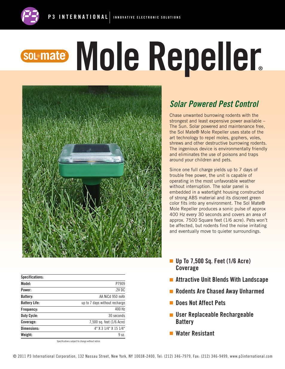 P3 International Sol Mate P7909 User Manual | 1 page