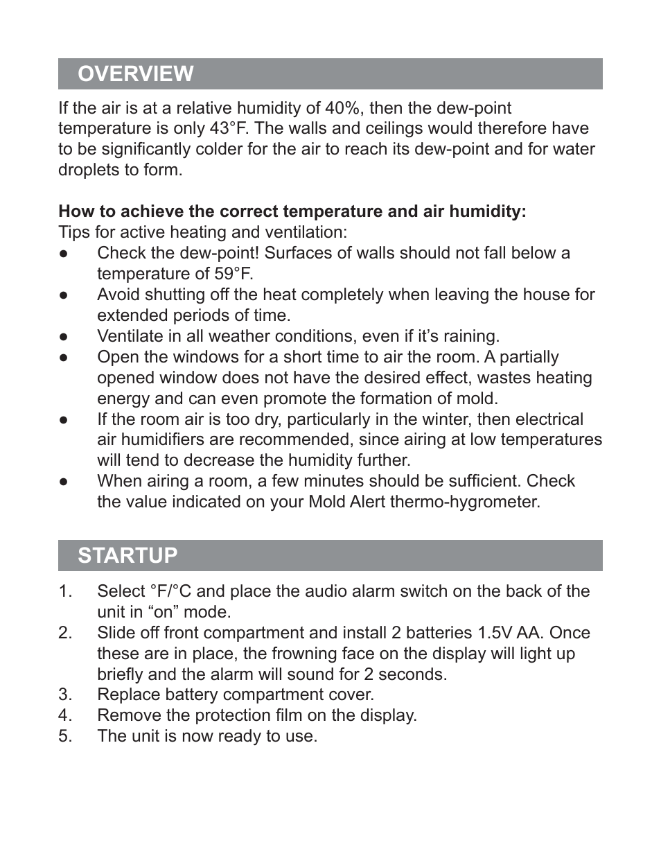 Startup overview | P3 International Mold Alert P0270 User Manual | Page 3 / 8