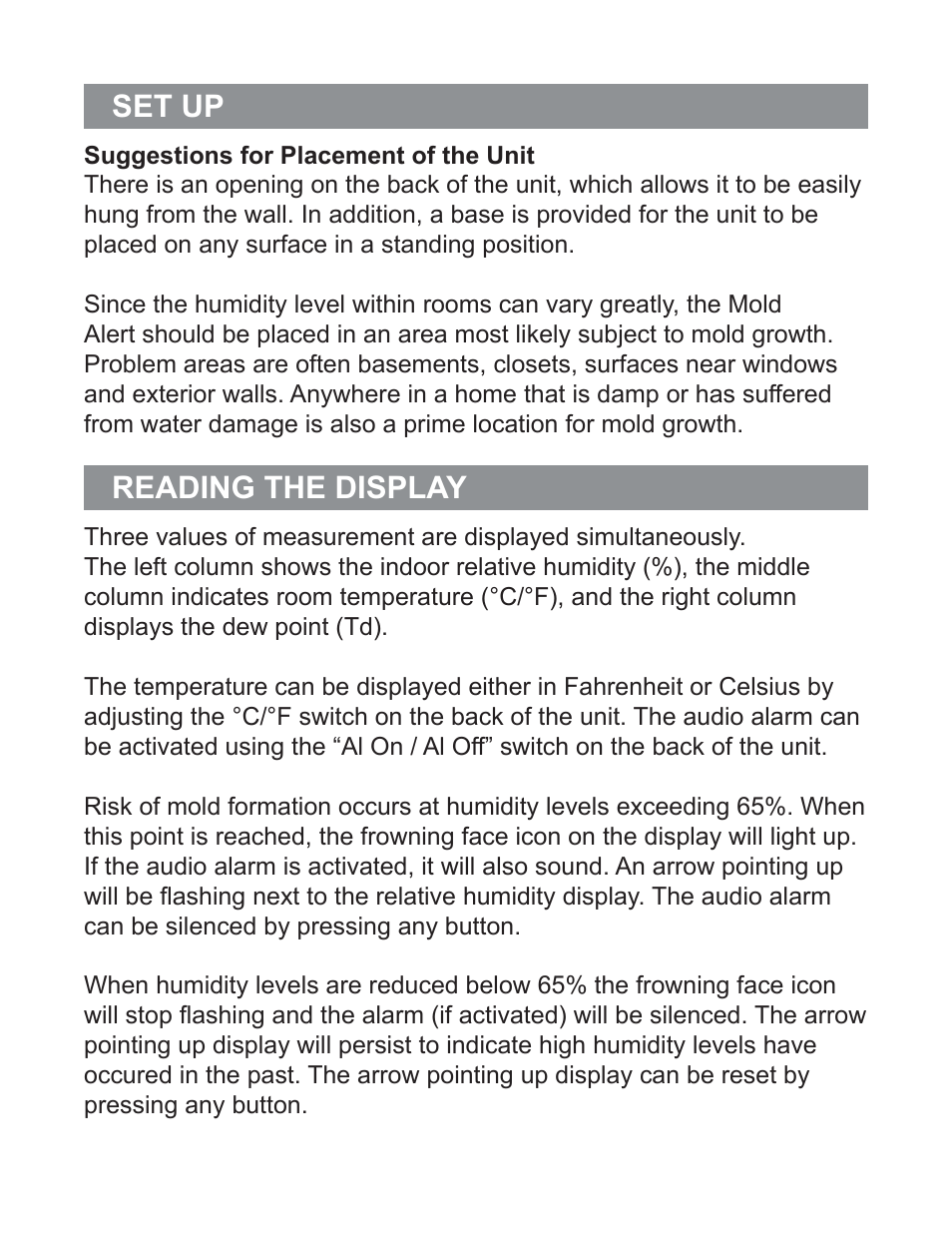 Set up reading the display | P3 International Mold Alert P0270 User Manual | Page 4 / 8