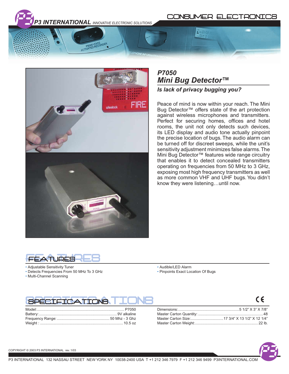 P3 International Mini Bug Detector P7050 User Manual | 1 page