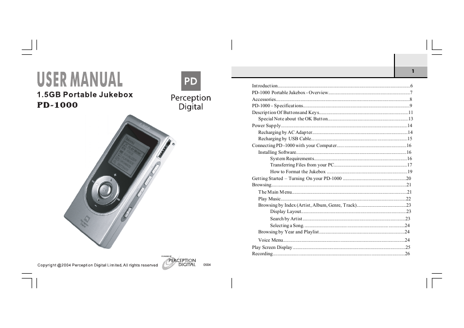 Perception Digital PD-1000 User Manual | 21 pages