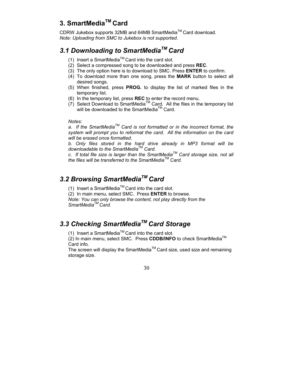 Smartmedia, Card, 1 downloading to smartmedia | 2 browsing smartmedia, 3 checking smartmedia, Card storage | Perception Digital JUKEBOX PD - 450 - 01 User Manual | Page 30 / 42