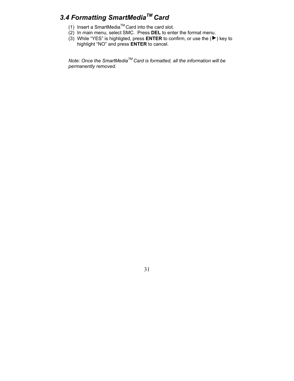 4 formatting smartmedia, Card | Perception Digital JUKEBOX PD - 450 - 01 User Manual | Page 31 / 42