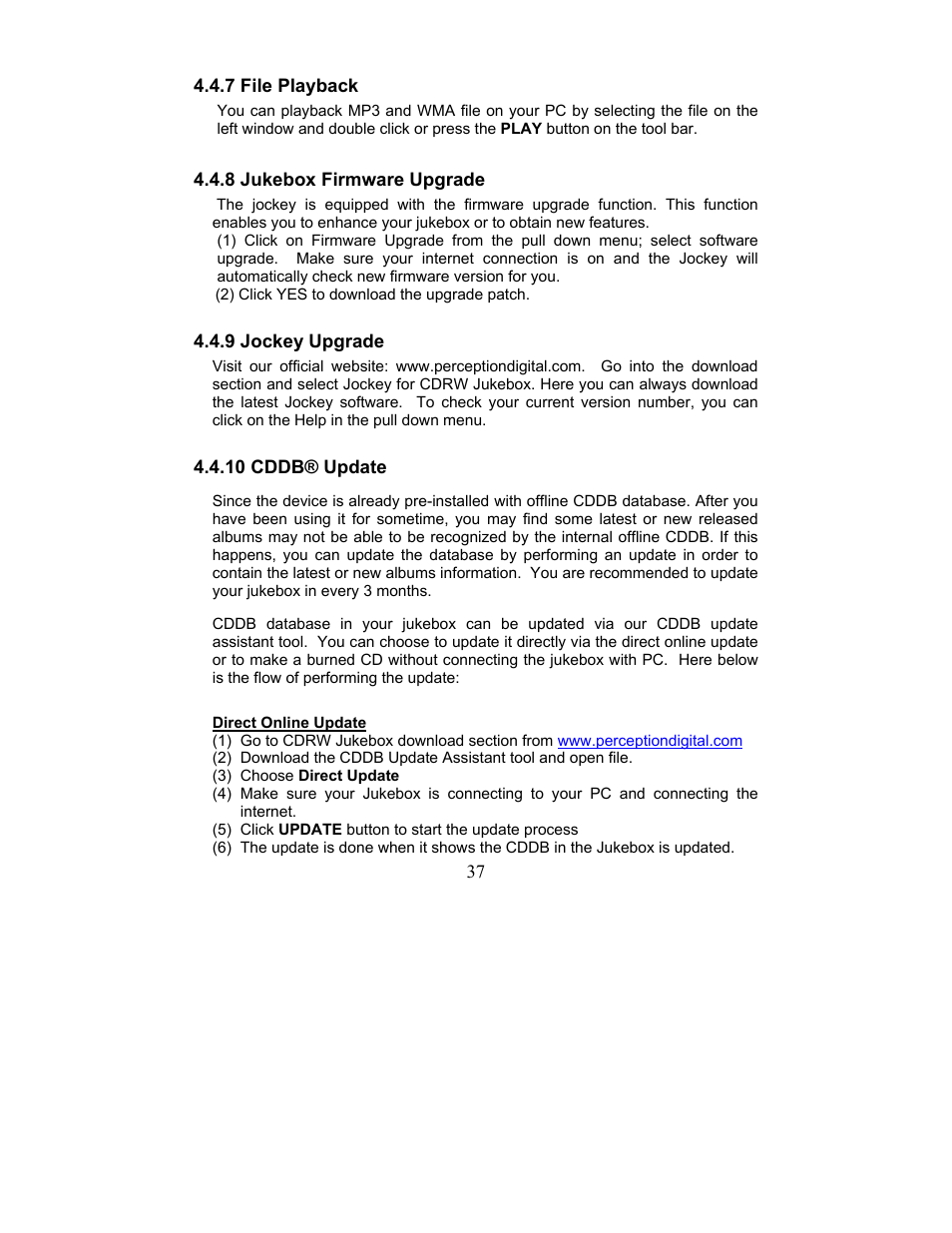 Perception Digital JUKEBOX PD - 450 - 01 User Manual | Page 37 / 42