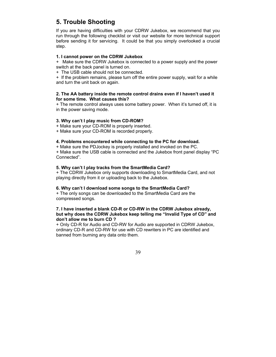 Trouble shooting | Perception Digital JUKEBOX PD - 450 - 01 User Manual | Page 39 / 42