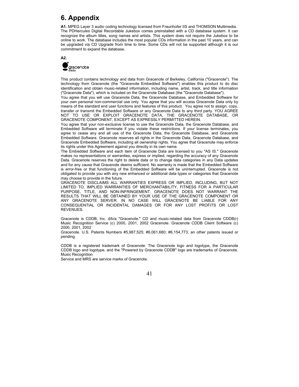 Appendix | Perception Digital JUKEBOX PD - 450 - 01 User Manual | Page 41 / 42