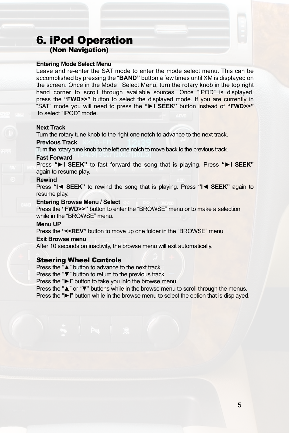 Ipod operation | Peripheral Electronics PGHGM1 User Manual | Page 7 / 20