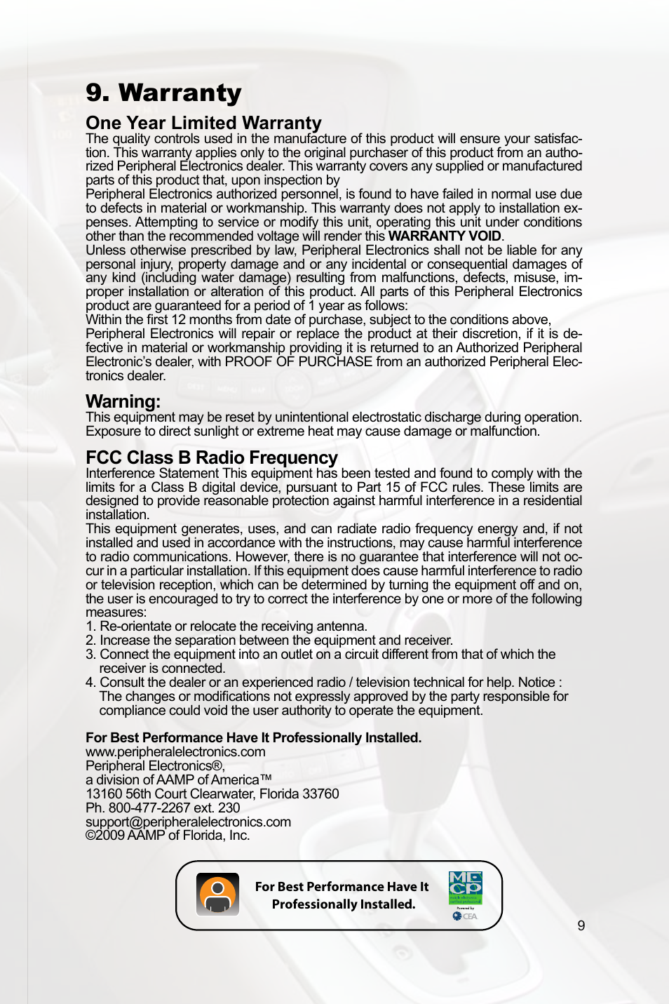 Warranty, Troubleshooting, One year limited warranty | Warning, Fcc class b radio frequency, Symptom cause remedy | Peripheral Electronics IPOD PGHSB1 User Manual | Page 11 / 14