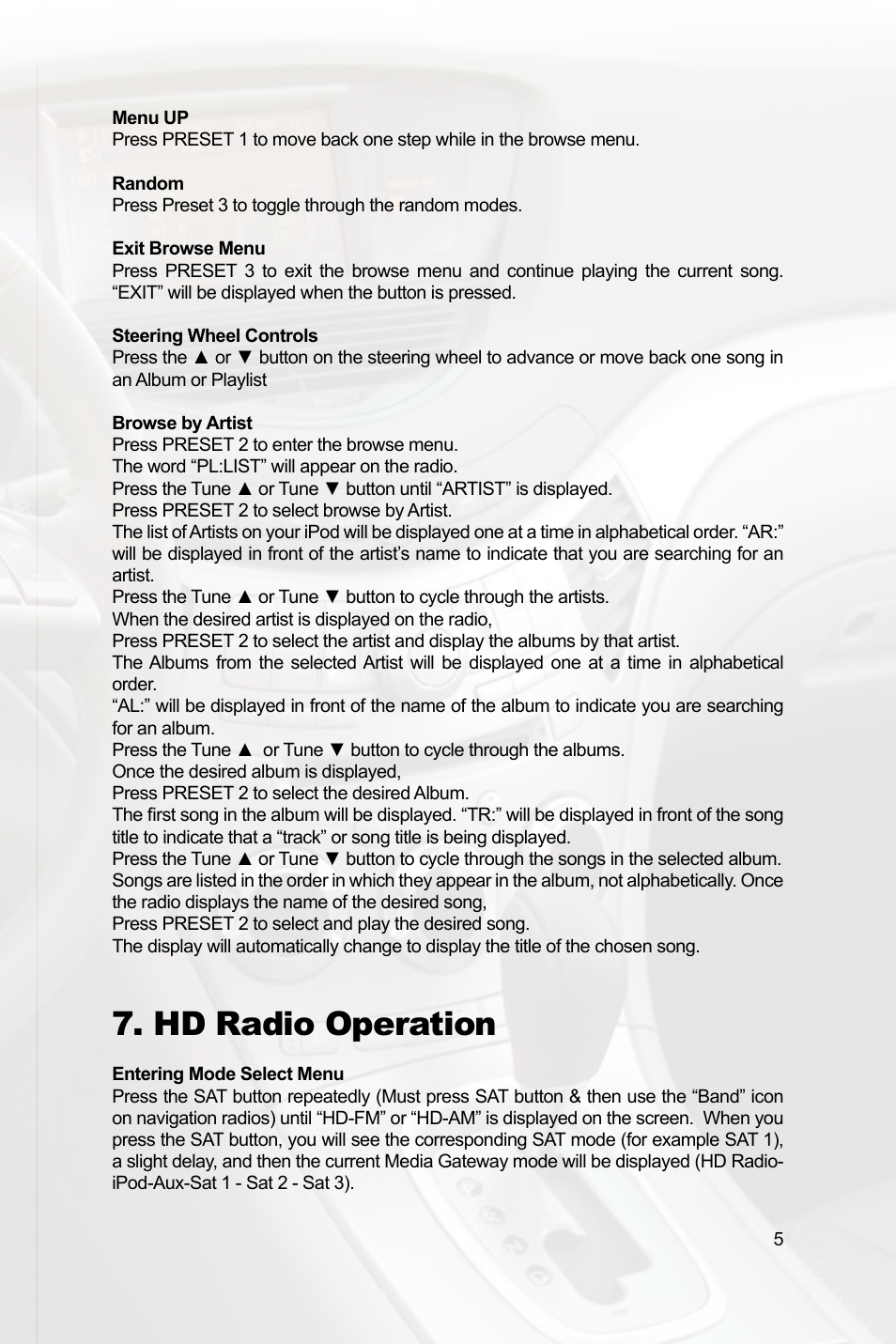 Hd radio operation | Peripheral Electronics IPOD PGHSB1 User Manual | Page 7 / 14