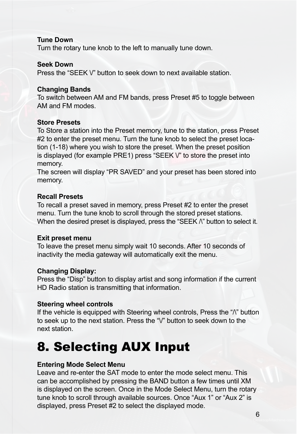 Selecting aux input | Peripheral Electronics SIMPLE PGHGM3 User Manual | Page 9 / 12