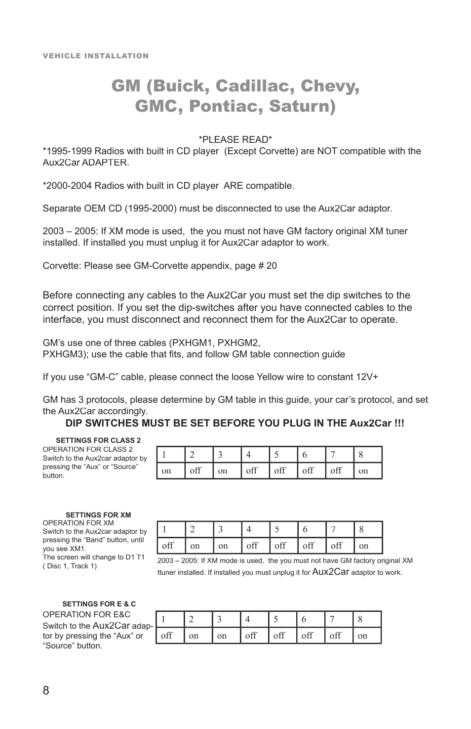 Gm (buick, cadillac, chevy, gmc, pontiac, saturn) | Peripheral Electronics Aux2Car User Manual | Page 10 / 24