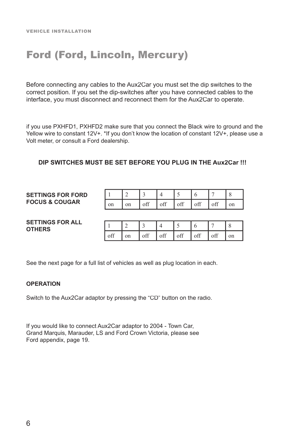 Ford (ford, lincoln, mercury) | Peripheral Electronics Aux2Car User Manual | Page 8 / 24