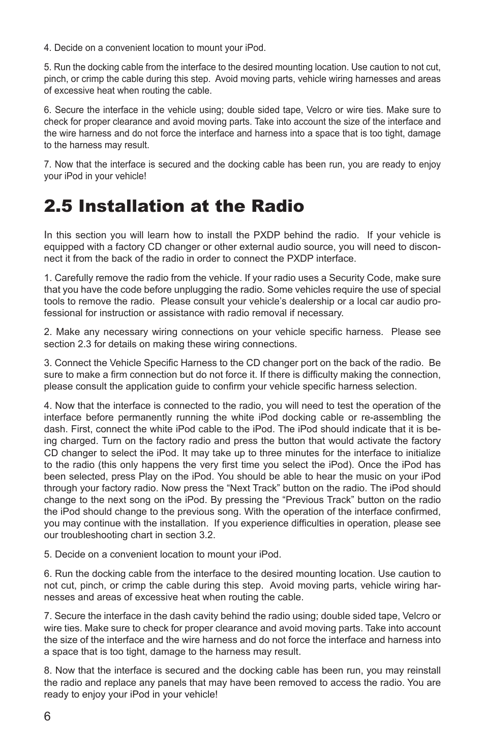 5 installation at the radio | Peripheral Electronics MP3 Player Accessories User Manual | Page 8 / 12