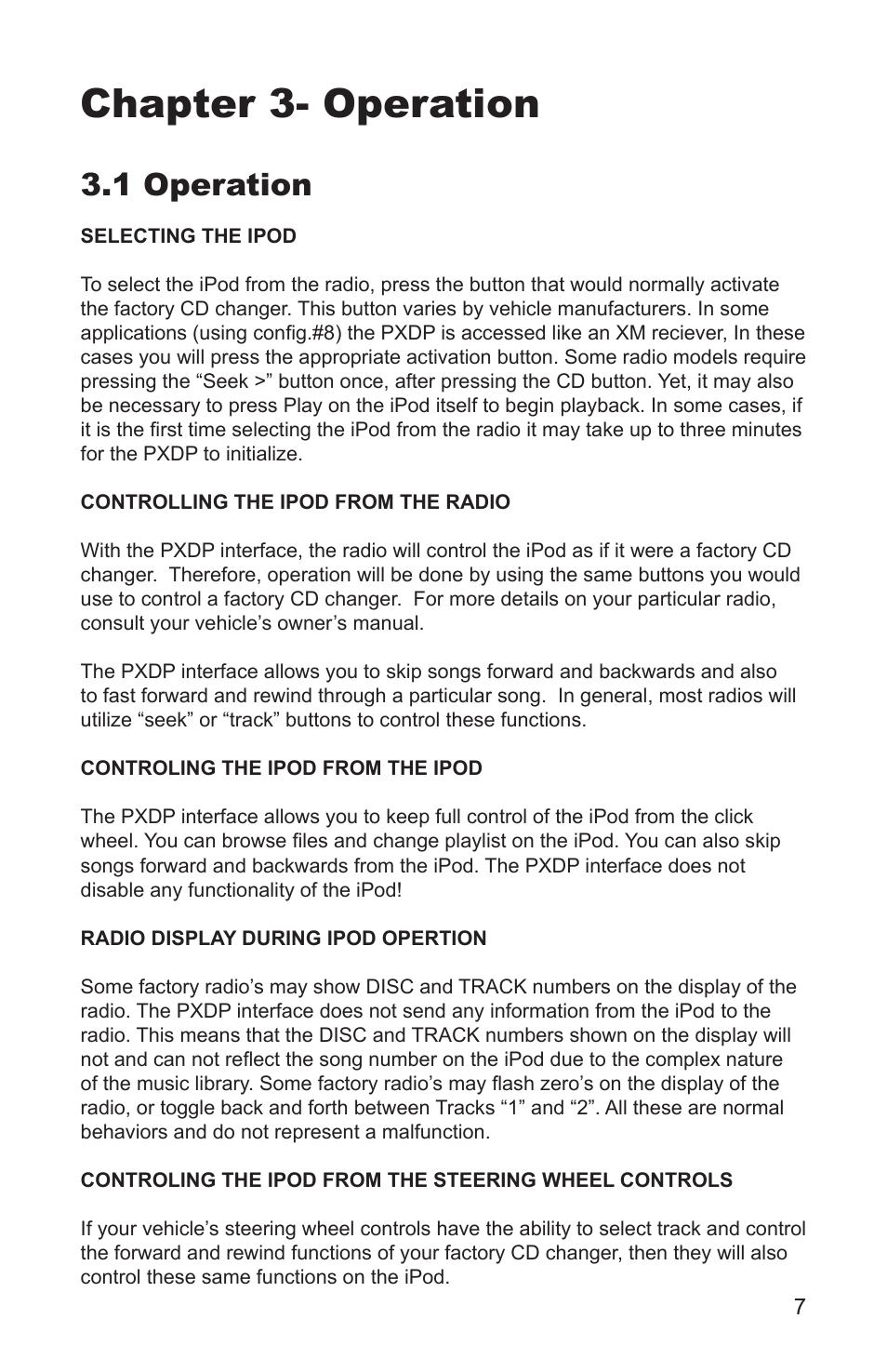 Chapter 3- operation, 1 operation | Peripheral Electronics MP3 Player Accessories User Manual | Page 9 / 12