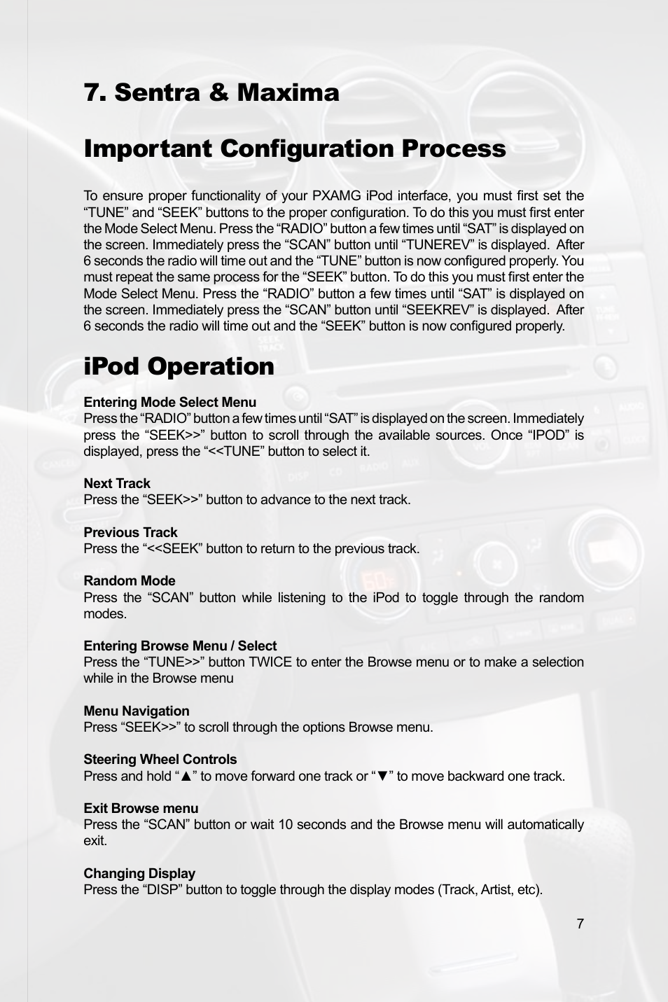 Sentra & maxima important configuration process, Ipod operation | Peripheral Electronics MEDIA GATEWAY PXAMG PGHNI2 User Manual | Page 9 / 34
