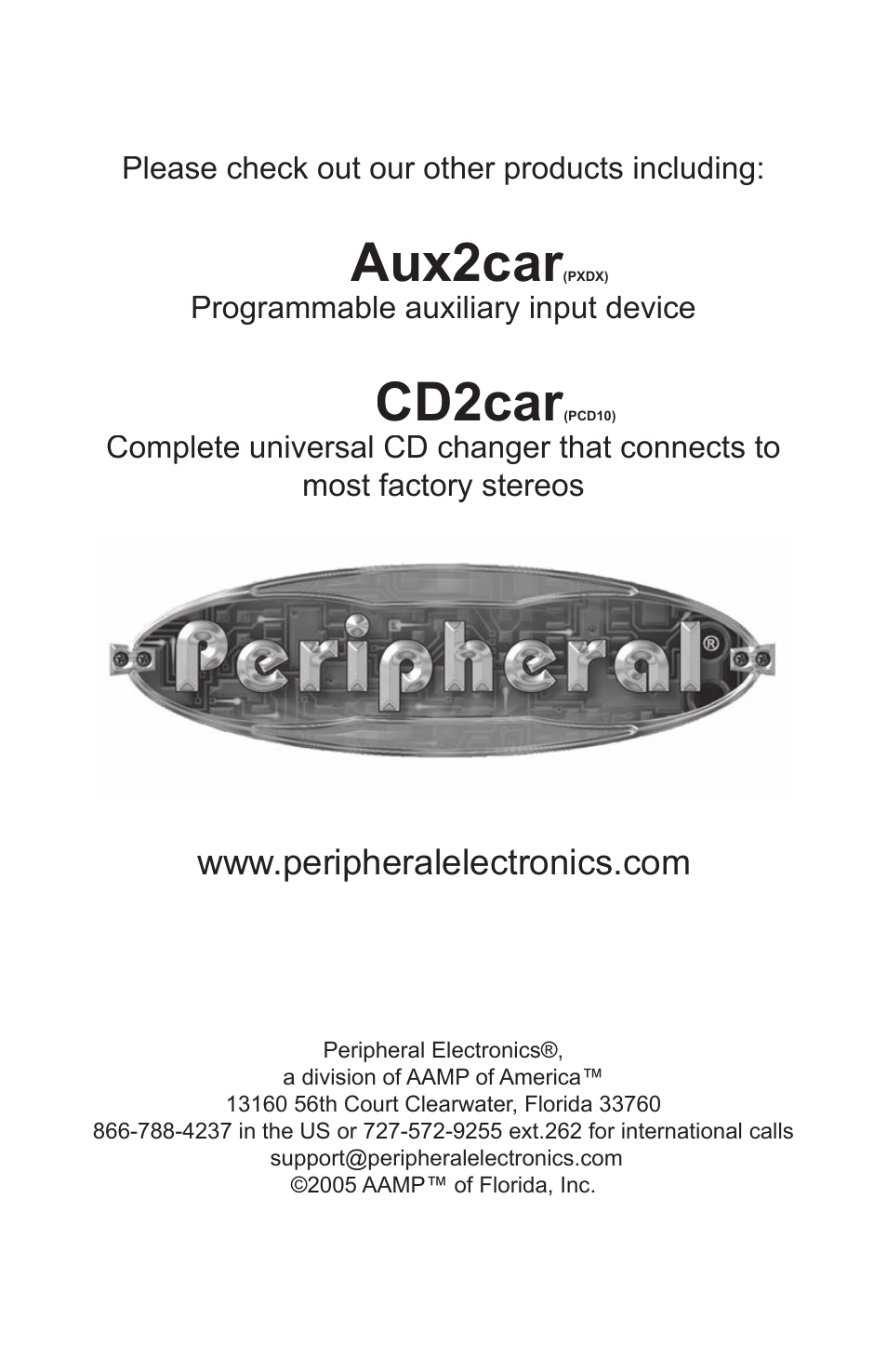 Aux2car, Cd2car | Peripheral Electronics iPod2car User Manual | Page 20 / 20