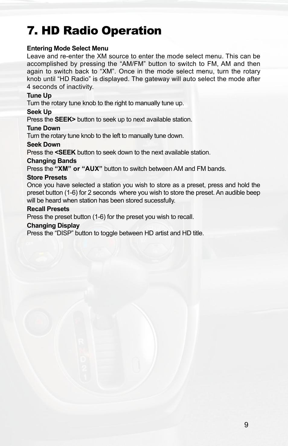 Hd radio operation | Peripheral Electronics PGHHD1 User Manual | Page 11 / 16