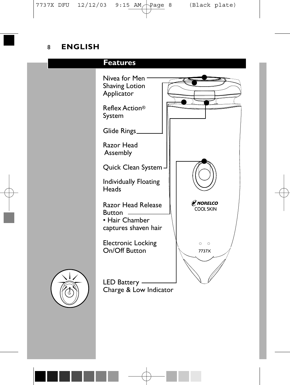 Features | Philips Norelco 7737X User Manual | Page 7 / 51