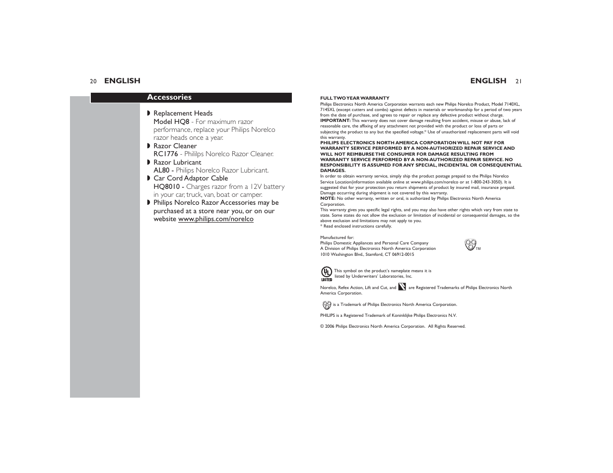 Philips Norelco 7145XL User Manual | Page 11 / 11