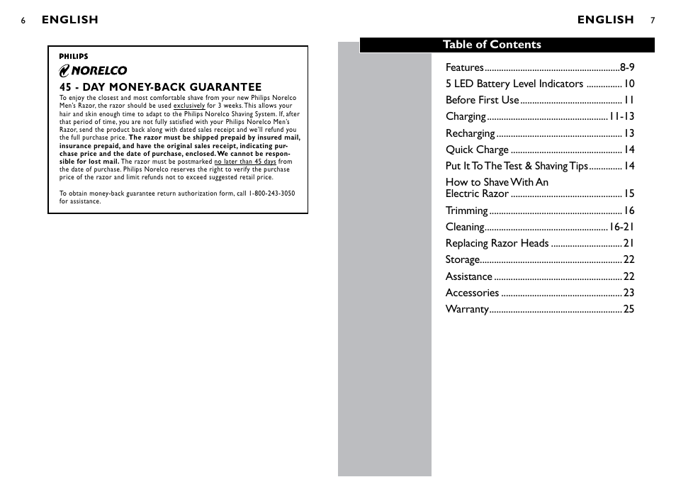 45 - day money-back guarantee | Philips Norelco SPEED-XL 8175XL User Manual | Page 4 / 13