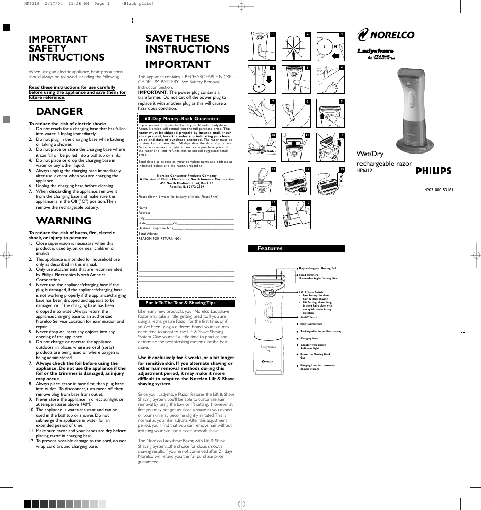 Philips Norelco HP6319 User Manual | 2 pages