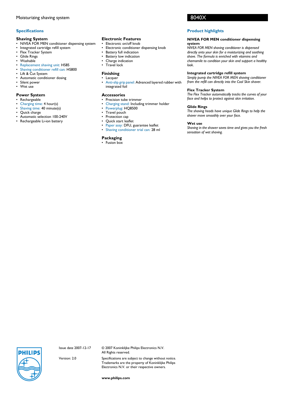 8040x | Philips Norelco 8040X User Manual | Page 2 / 2