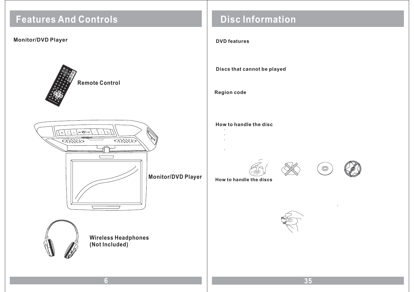 Features and controls, Disc information | Power Acoustik 11.2 TFT-LCD PMD-112CMX User Manual | Page 6 / 22