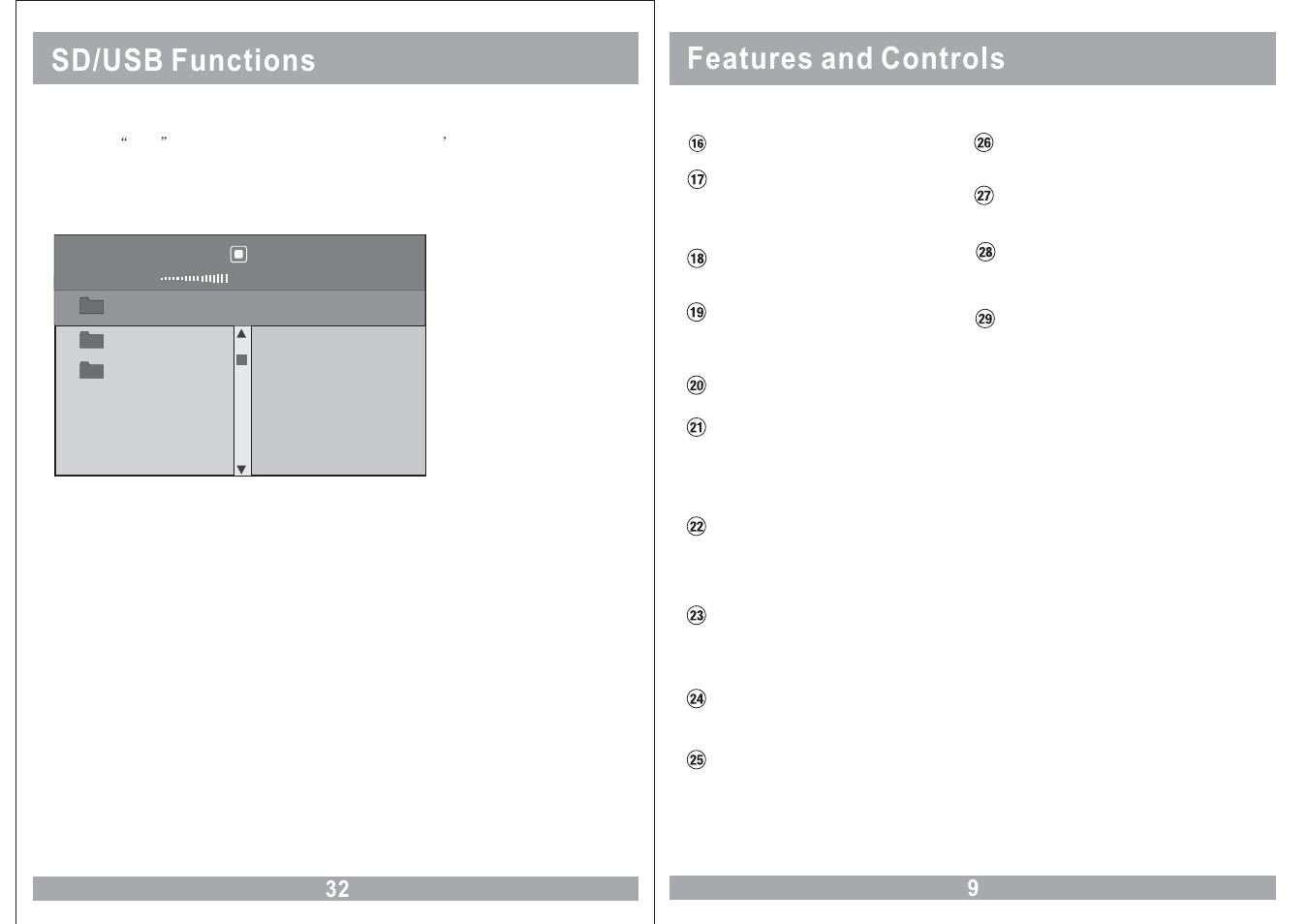 Features and controls sd/usb functions | Power Acoustik PMD-90CM User Manual | Page 9 / 20