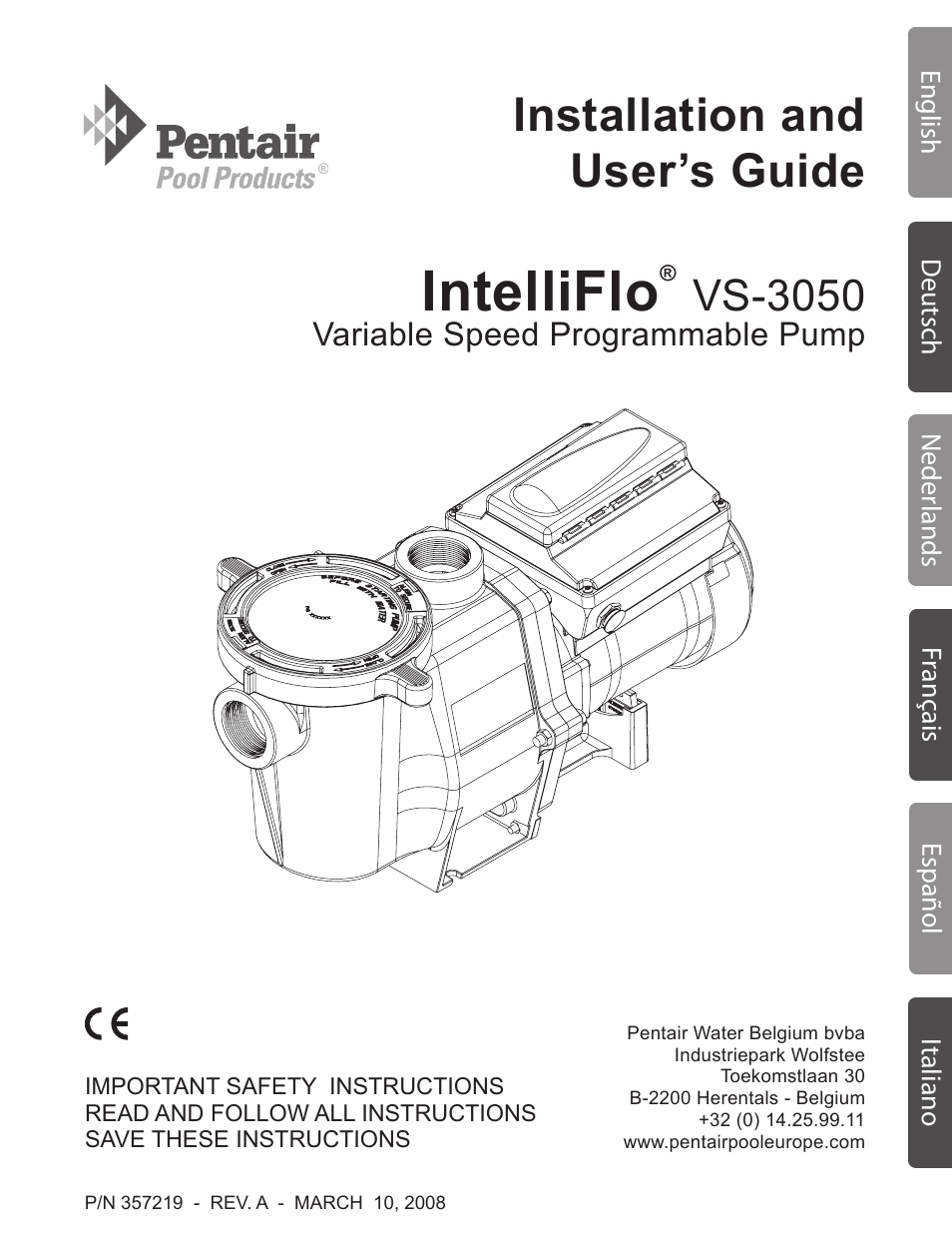 Pentair INTELLIFLO VS-3050 User Manual | 158 pages